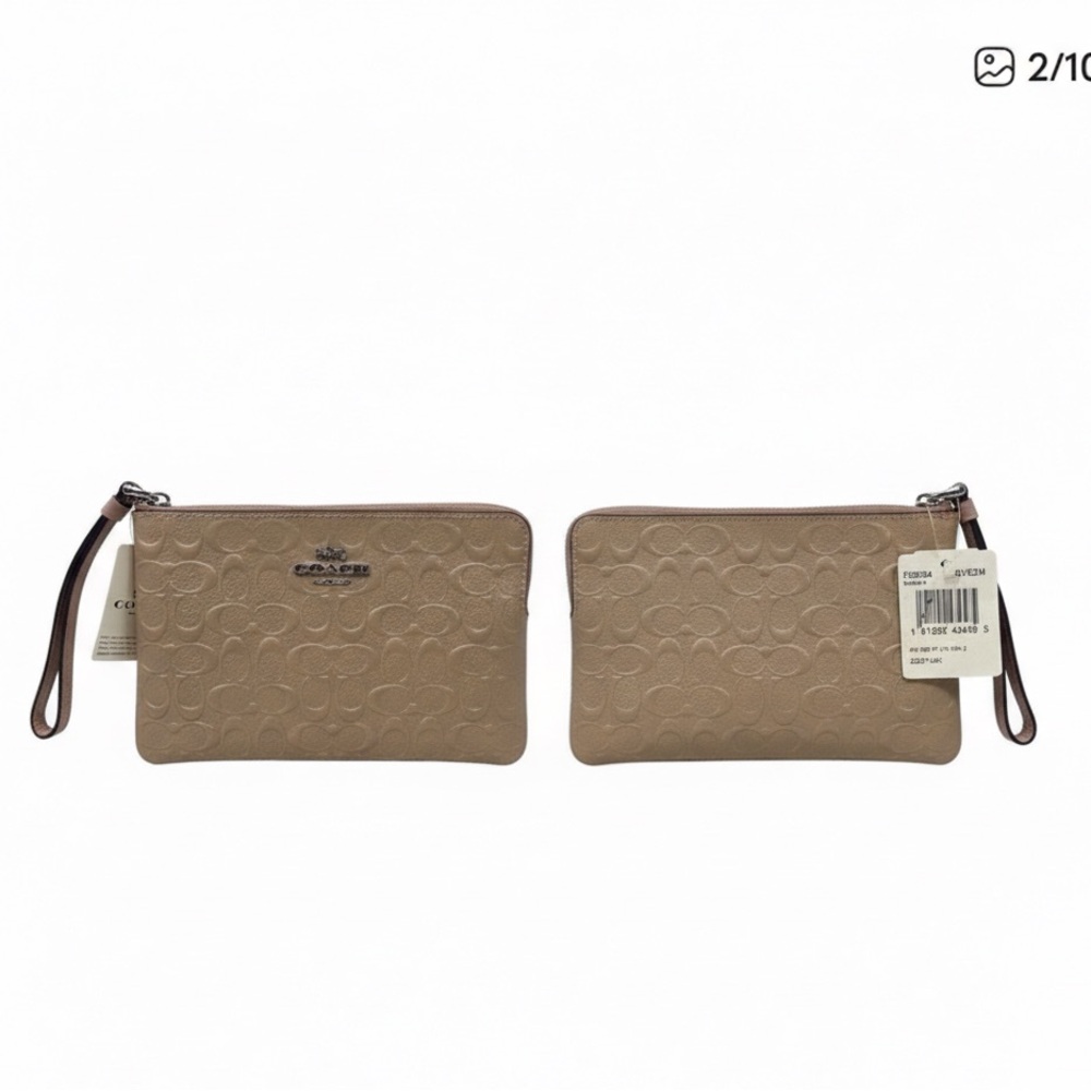 Coach  F58034 Beige  L - Zip  Debossed Patent Leather Wristlet NWT